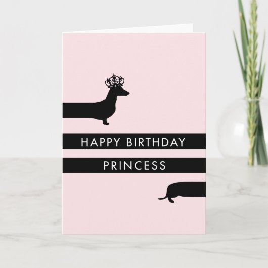 Funny Dackel mit Prinzessin Kronen Happy Birthday Karte (Vorderseite)