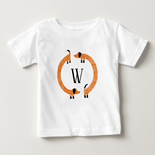 Funny Dackel Sausage Dog Monogramm Baby T-shirt (Vorderseite)