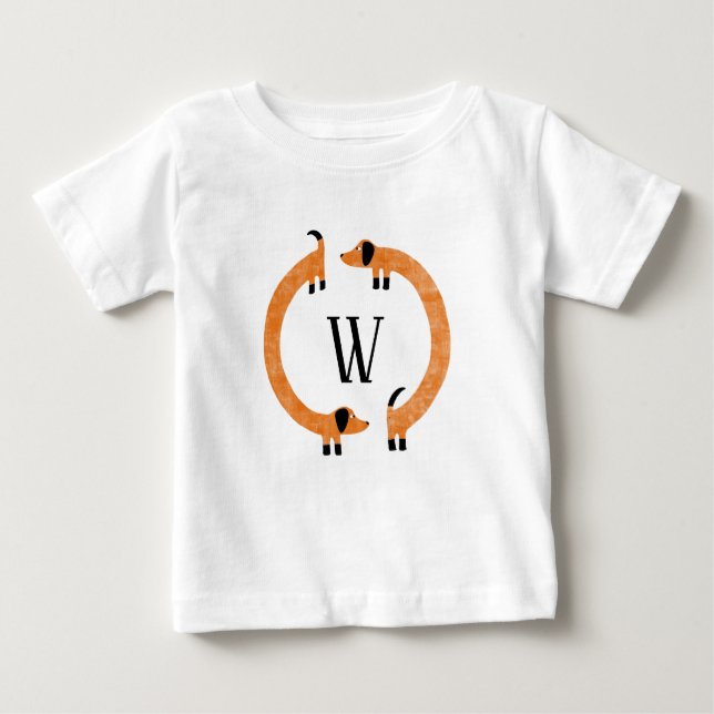 Funny Dackel Sausage Dog Monogramm Baby T-shirt (Vorderseite)