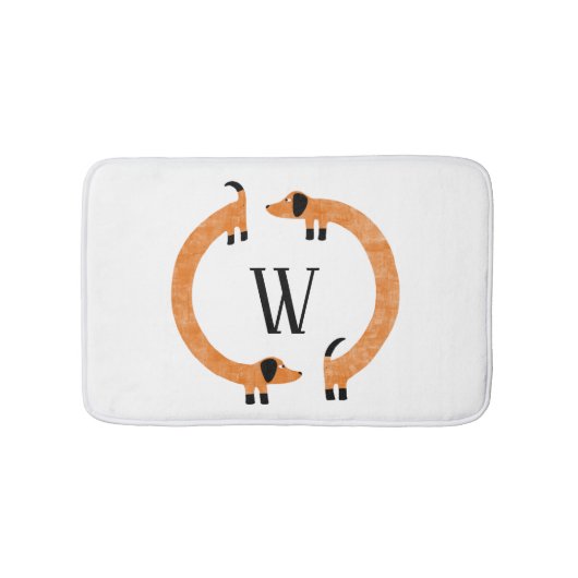 Funny Dackel Sausage Dog Monogramm Badematte (Vorderseite)