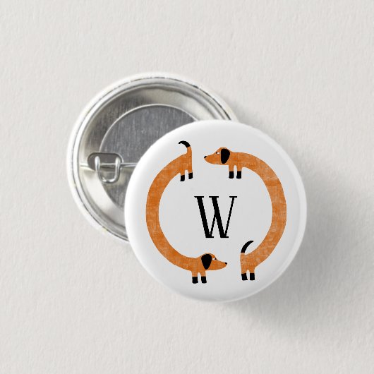 Funny Dackel Sausage Dog Monogramm Button (Vorne & Hinten)