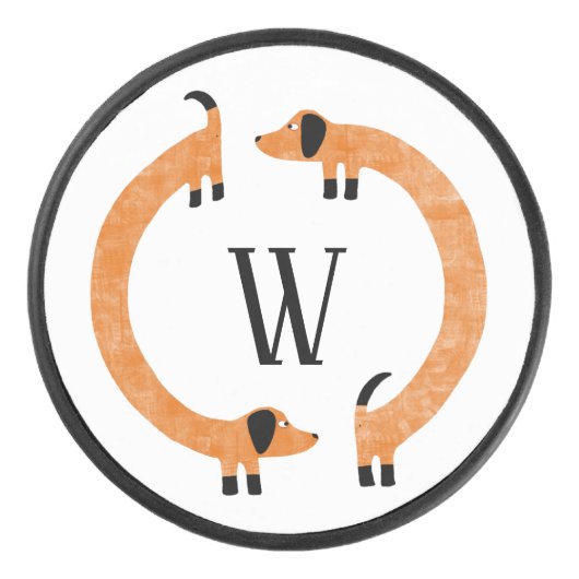 Funny Dackel Sausage Dog Monogramm Eishockey Puck (Vorderseite)