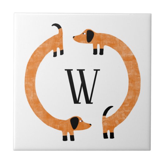 Funny Dackel Sausage Dog Monogramm Fliese (Vorderseite)