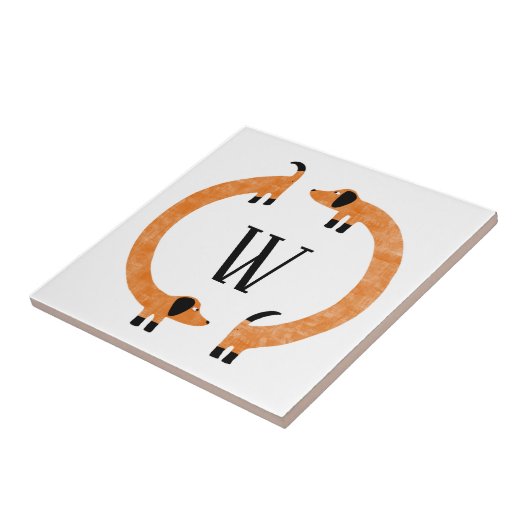 Funny Dackel Sausage Dog Monogramm Fliese (Seite)