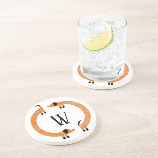 Funny Dackel Sausage Dog Monogramm Getränkeuntersetzer (Seite)