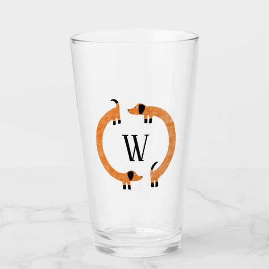 Funny Dackel Sausage Dog Monogramm Glas (Vorderseite)