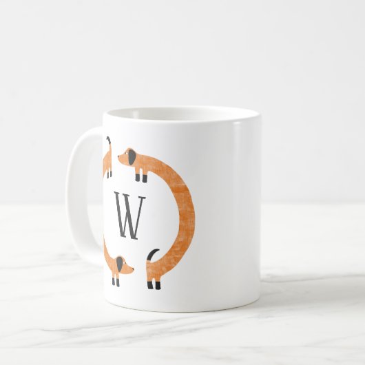Funny Dackel Sausage Dog Monogramm Kaffeetasse (Vorderseite Links)
