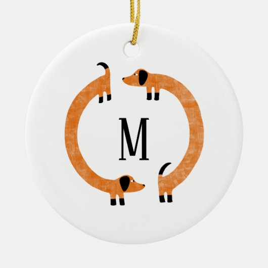 Funny Dackel Sausage Dog Monogramm Keramik Ornament (Vorne)