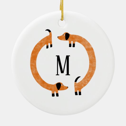 Funny Dackel Sausage Dog Monogramm Keramik Ornament (Hinten)