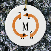 Funny Dackel Sausage Dog Monogramm Keramik Ornament