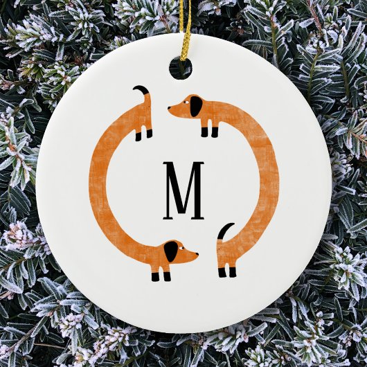 Funny Dackel Sausage Dog Monogramm Keramik Ornament