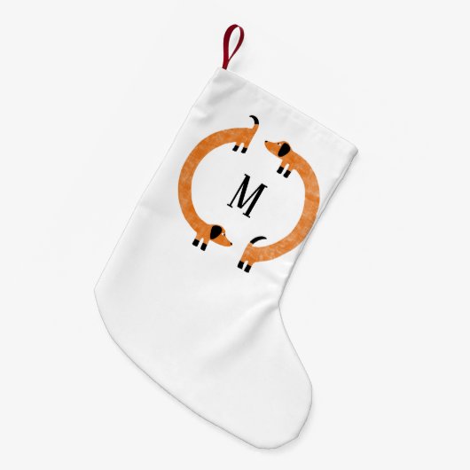 Funny Dackel Sausage Dog Monogramm Kleiner Weihnachtsstrumpf (Vorderansicht (hängend))