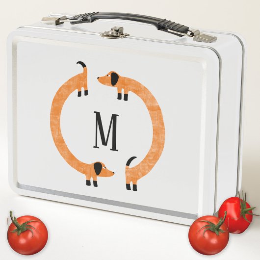 Funny Dackel Sausage Dog Monogramm Metall Brotdose