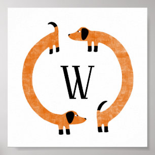 Funny Dackel Sausage Dog Monogramm Poster