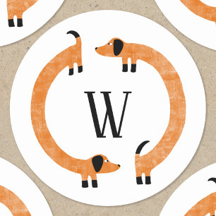 Funny Dackel Sausage Dog Monogramm Runder Aufkleber