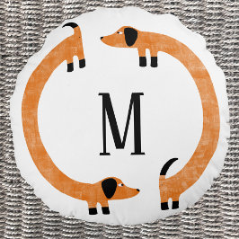 Funny Dackel Sausage Dog Monogramm Rundes Kissen