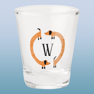 Funny Dackel Sausage Dog Monogramm Schnapsglas