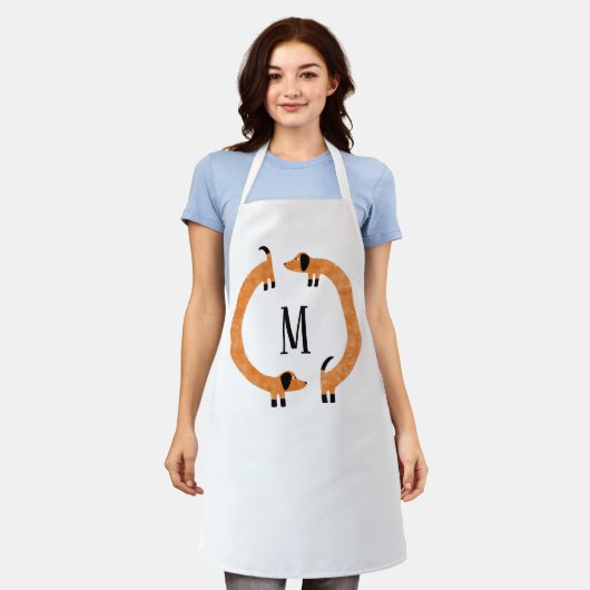 Funny Dackel Sausage Dog Monogramm Schürze (Getragen)