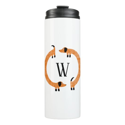 Funny Dackel Sausage Dog Monogramm Thermosbecher (Vorderseite)