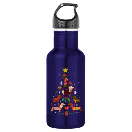 Funny Dackel Weihnachtsbaum Edelstahlflasche (Vorderseite)