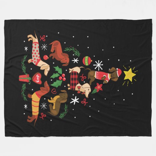 Funny Dackel Weihnachtsbaum Fleecedecke (Vorderseite (Horizontal))