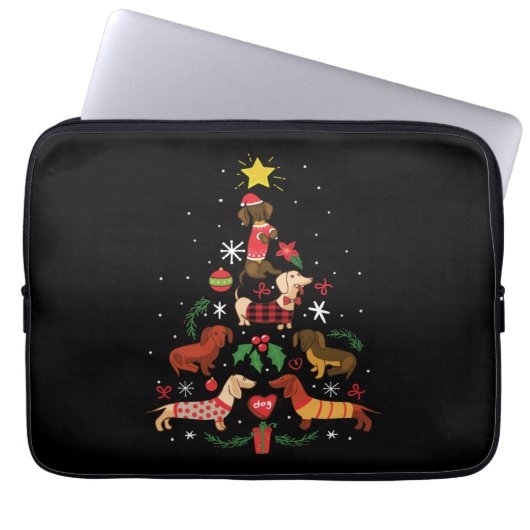 Funny Dackel Weihnachtsbaum Laptopschutzhülle (Vorderseite)