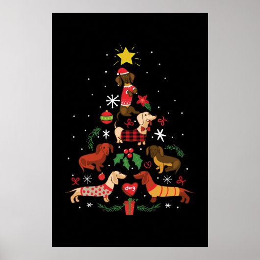 Funny Dackel Weihnachtsbaum Poster (Vorne)