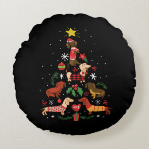 Funny Dackel Weihnachtsbaum Rundes Kissen