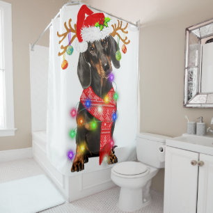 Funny Dackel Weihnachtsmannmütze Weihnachten Lich Duschvorhang
