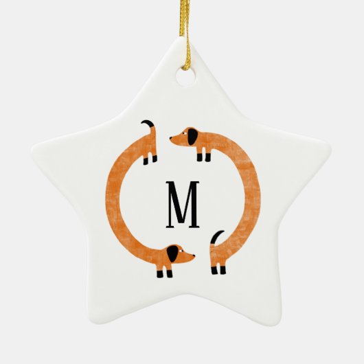 Funny Dackel Wurst Dog Monogram Keramik Ornam Keramik Ornament (Hinten)