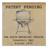 Funny Dad "Refueling Station" Vintage Grill Patent Poster (Vorderseite)