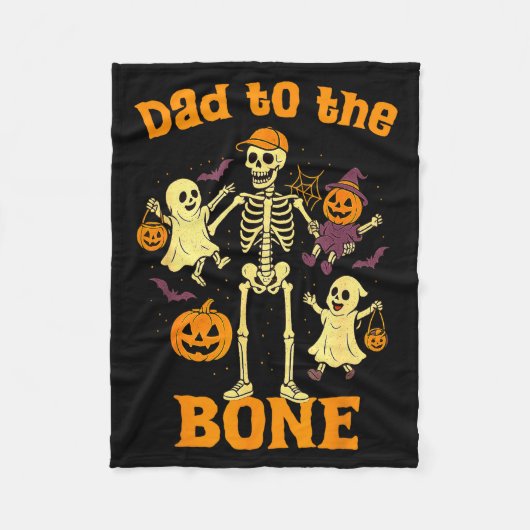 Funny Dad To The Bone Skeleton With Kids Halloween Fleecedecke (Vorderseite)