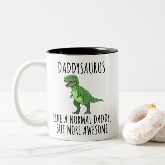 Funny Daddy Dinosaur Daddysaurus Zweifarbige Tasse (Mit Donut)
