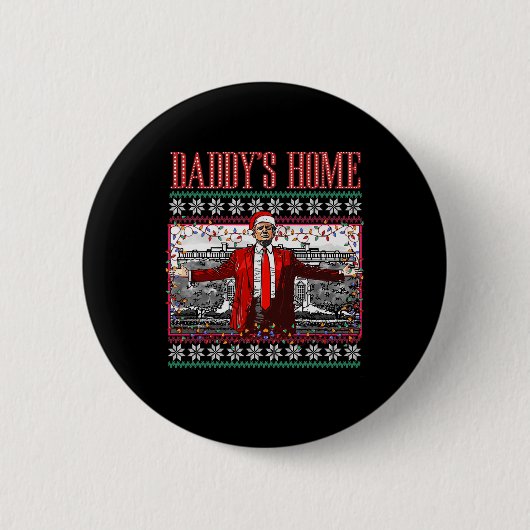 Funny Daddys Zuhause Trump Ugly Christmas Sweater  Button (Vorderseite)