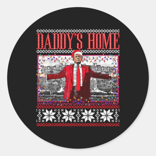 Funny Daddys Zuhause Trump Ugly Christmas Sweater Runder Aufkleber (Vorderseite)