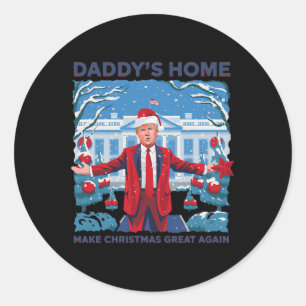 Funny Daddys Zuhause Trump Ugly Christmas Sweater  Runder Aufkleber