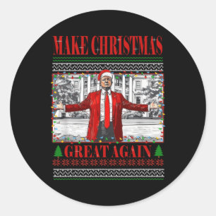 Funny Daddys Zuhause Trump Ugly Christmas Sweater  Runder Aufkleber