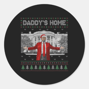 Funny Daddys Zuhause Trump Ugly Christmas Sweater Runder Aufkleber
