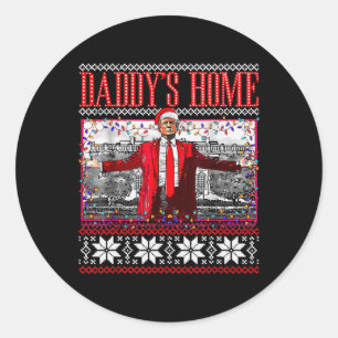 Funny Daddys Zuhause Trump Ugly Christmas Sweater Runder Aufkleber