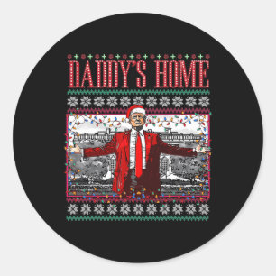 Funny Daddys Zuhause Trump Ugly Christmas Sweater Runder Aufkleber