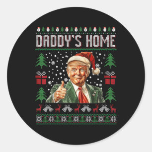 Funny Daddys Zuhause Trump Ugly Christmas Sweater Runder Aufkleber