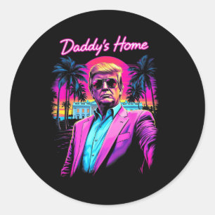 Funny Daddys Zuhause White House Trump Pink 2024 Runder Aufkleber