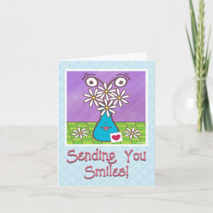 Funny Daisy Blume Vase Gesichter denken Sie an Sie Karte