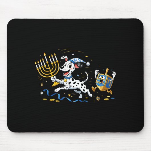 Funny Dalmatian Dreidel Menorah Hanukkah Kids Wome Mousepad (Vorne)