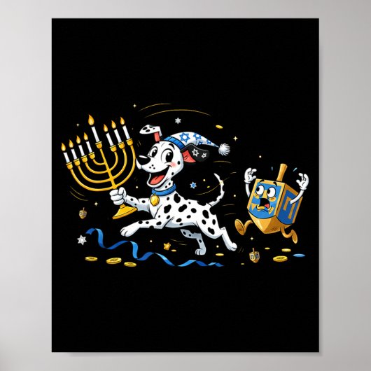 Funny Dalmatian Dreidel Menorah Hanukkah Kids Wome Poster (Vorne)