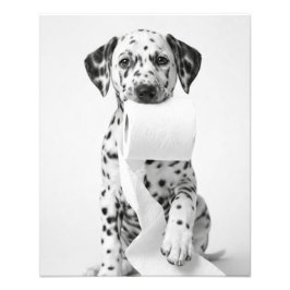 Funny Dalmatian Puppy Holding Toilet Paper Minimal Fotodruck