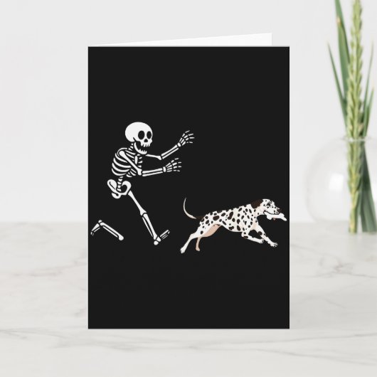 Funny Dalmatian Running Skeleton Halloween Karte (Vorderseite)