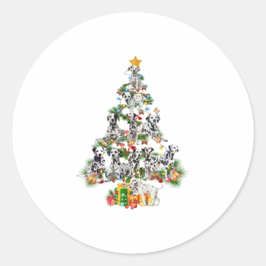 Funny Dalmatiner Dog Frohe Weihnachten Tre Runder Aufkleber (Vorderseite)
