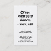 Funny Dance Instructor Business Cards Crazy Dancer Visitenkarte (Rückseite)