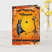 Funny Dancing Giraffe & Skeleton Halloween Card Karte (Gelbe Blume)